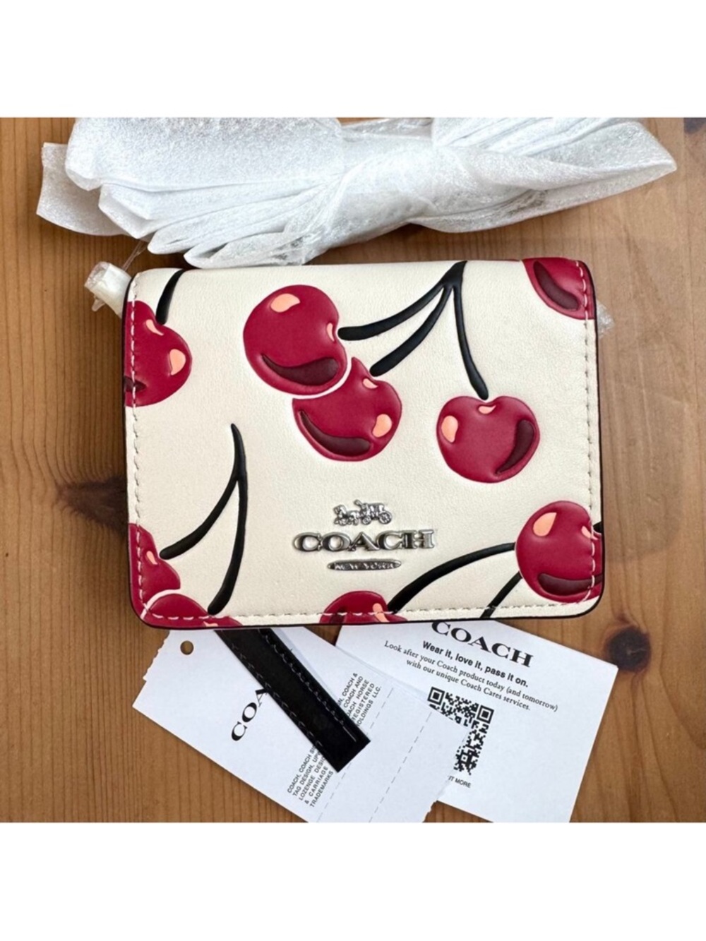 Coach Cherry Print Mini Leather Crossbody in White and Red - Picture 6 of 6